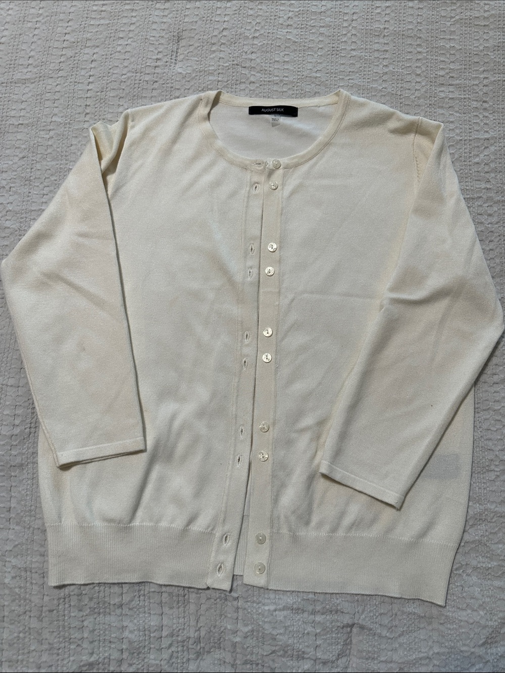 august silk Ivory Round-Neck Button Cardigan